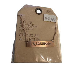 New I Love Louisiana State Bar Necklace on a Gold Tone Chain